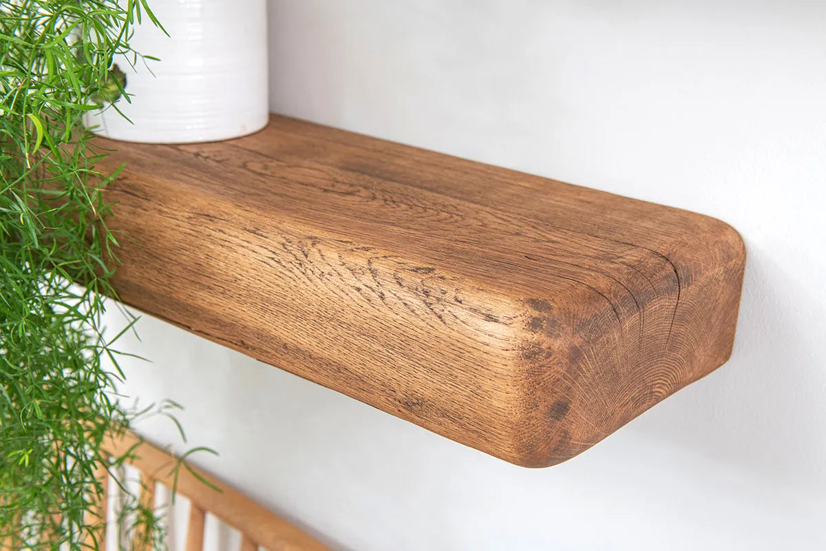 Chunky Rustic Aged Solid Oak Floating Shelves (14cm x 9cm x 40cm Set of 3)