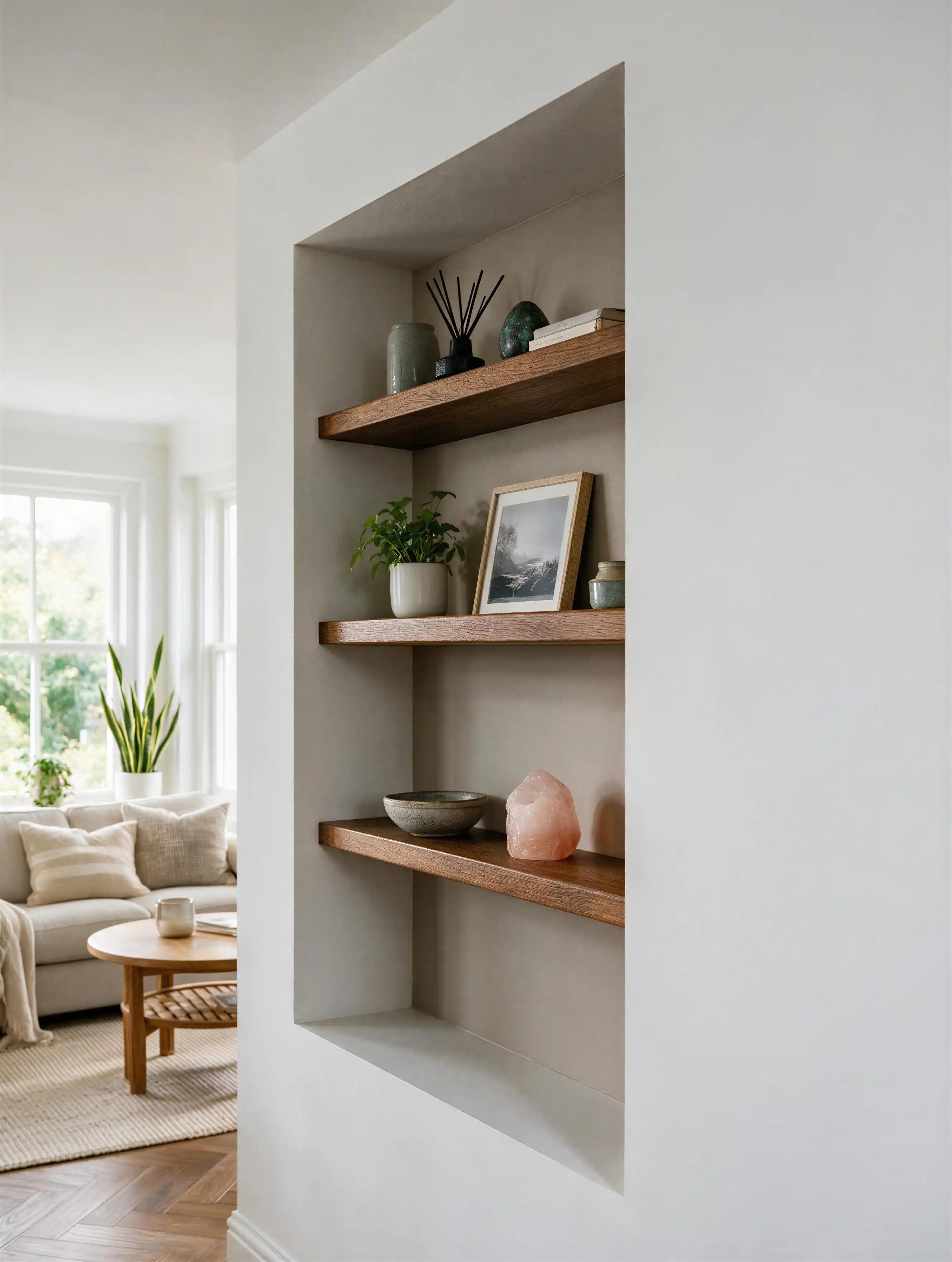 Contempoary Style Dark Oak Alcove Shelves