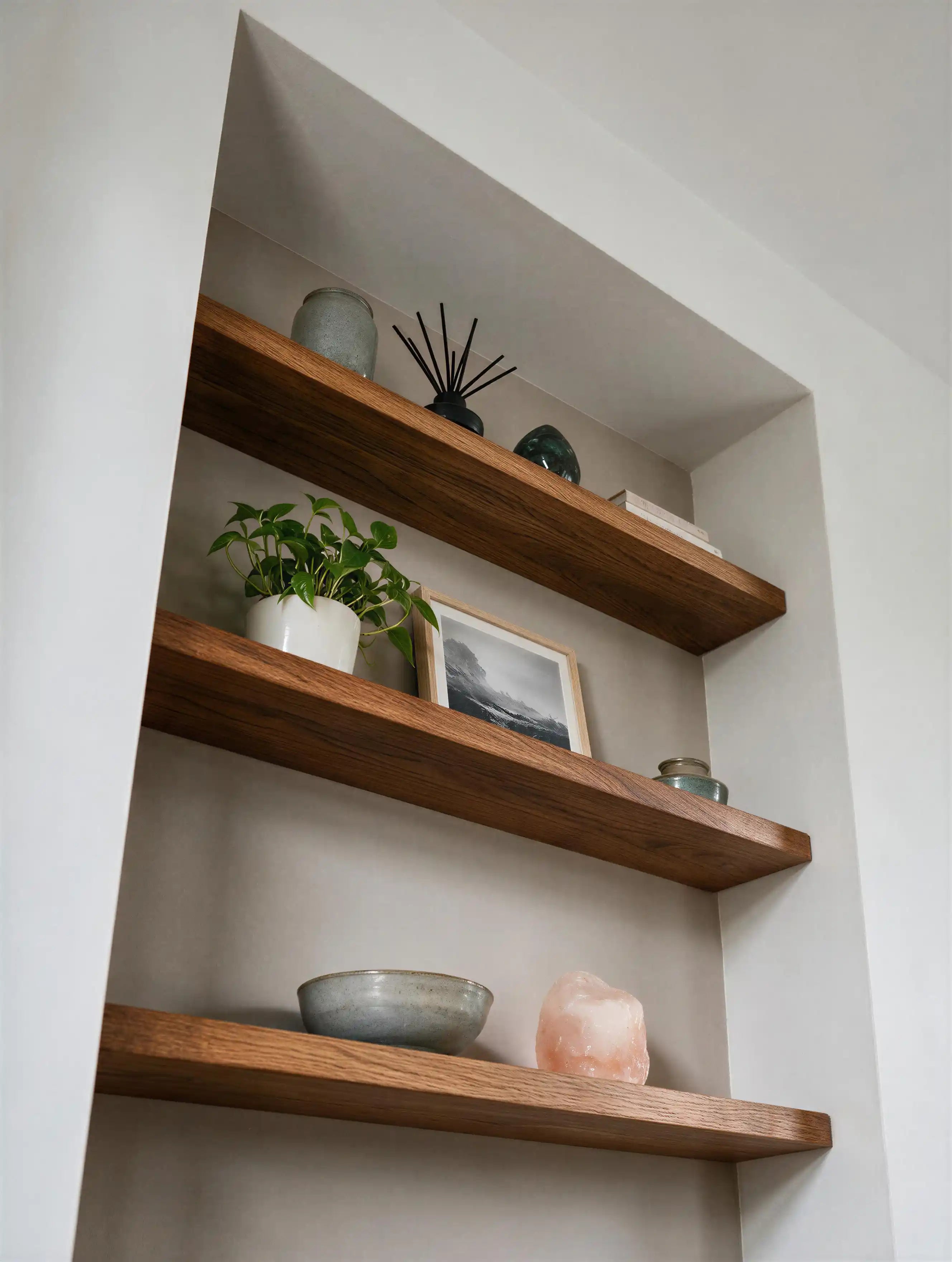 Contempoary Style Dark Oak Alcove Shelves