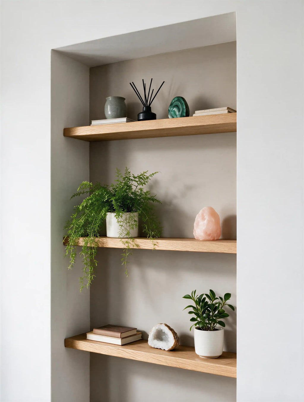 Contemporary Style Natural Oak Alcove Shelves