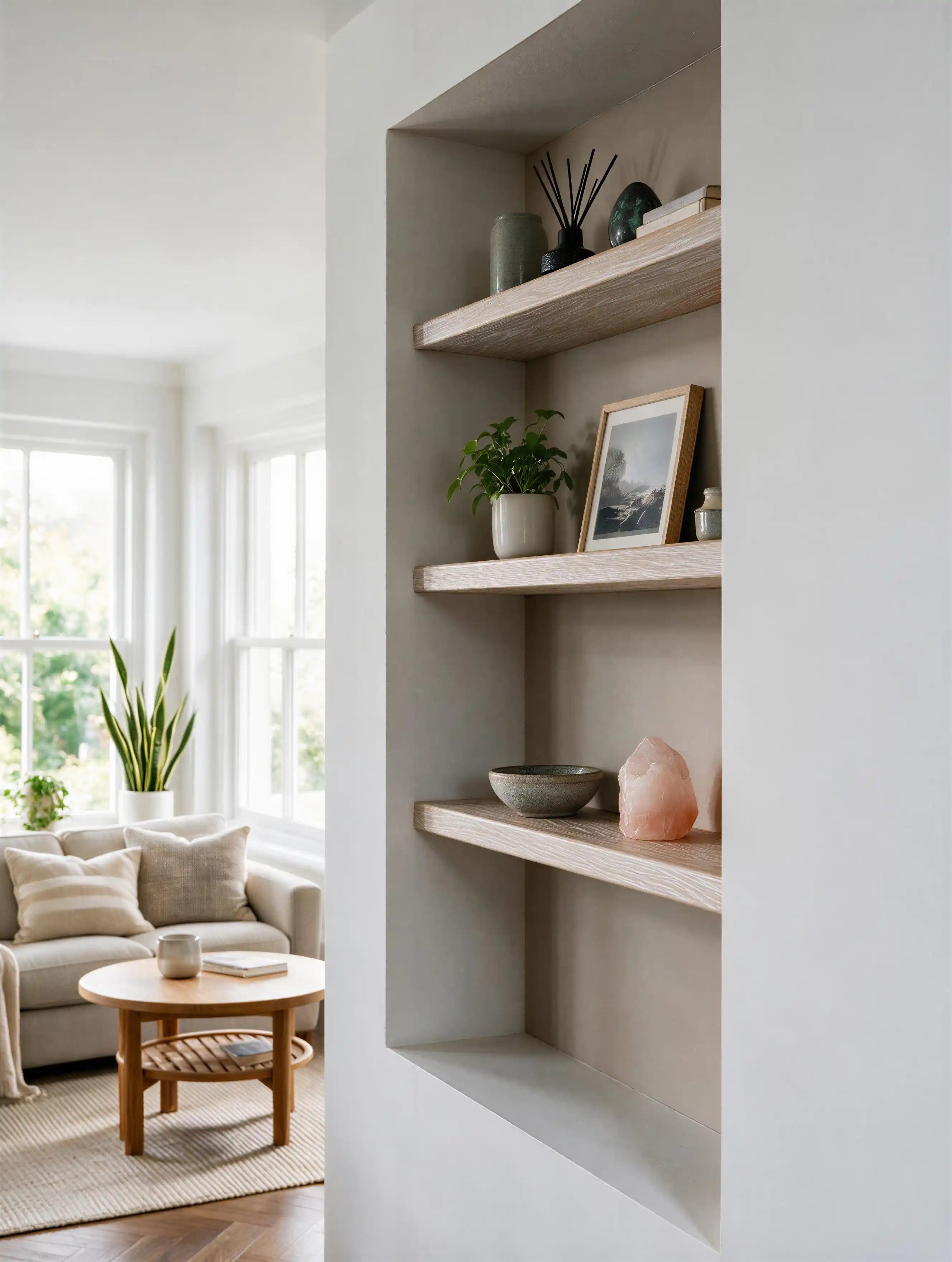 Contempoary Style White Oak Alcove Shelves