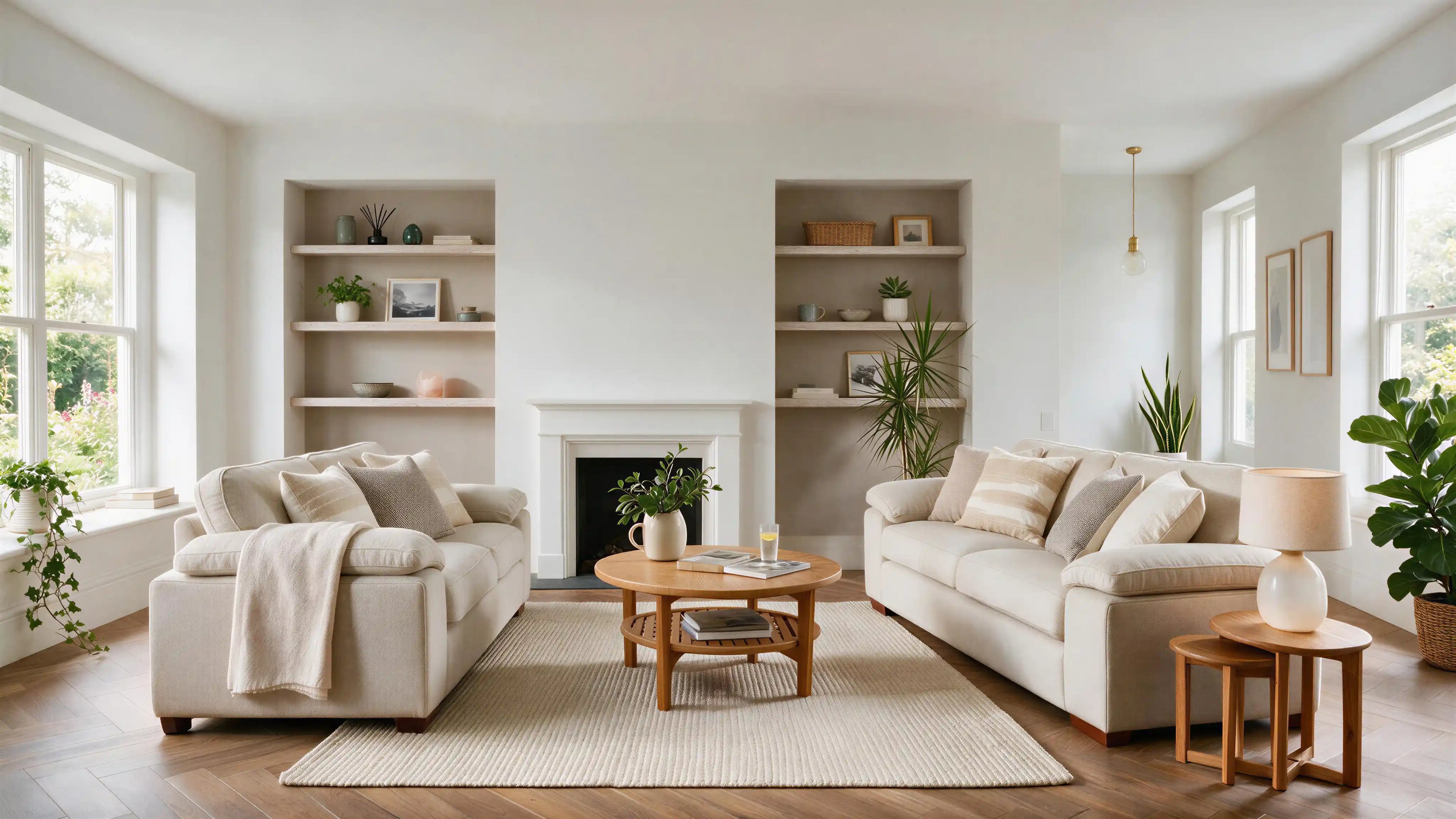 Contempoary Style White Oak Alcove Shelves