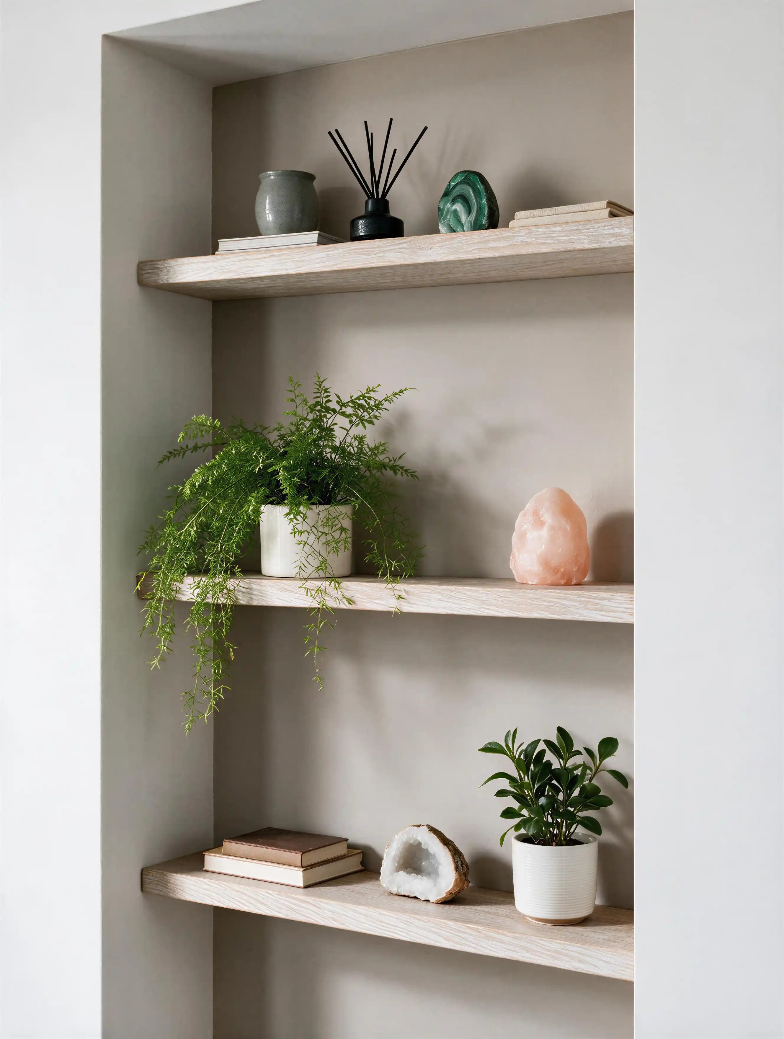 Contempoary Style White Oak Alcove Shelves