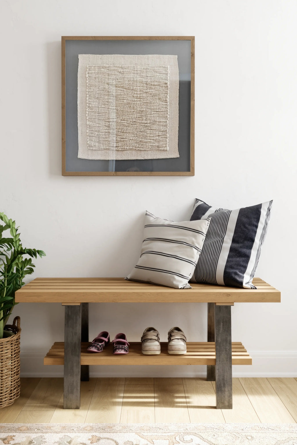 Contemporary Oak Bench With Industrial Legs