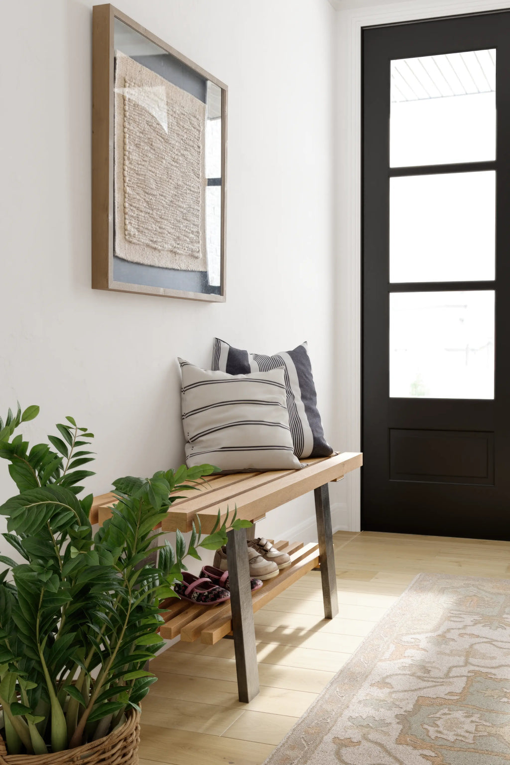 Contemporary Oak Bench With Industrial Legs