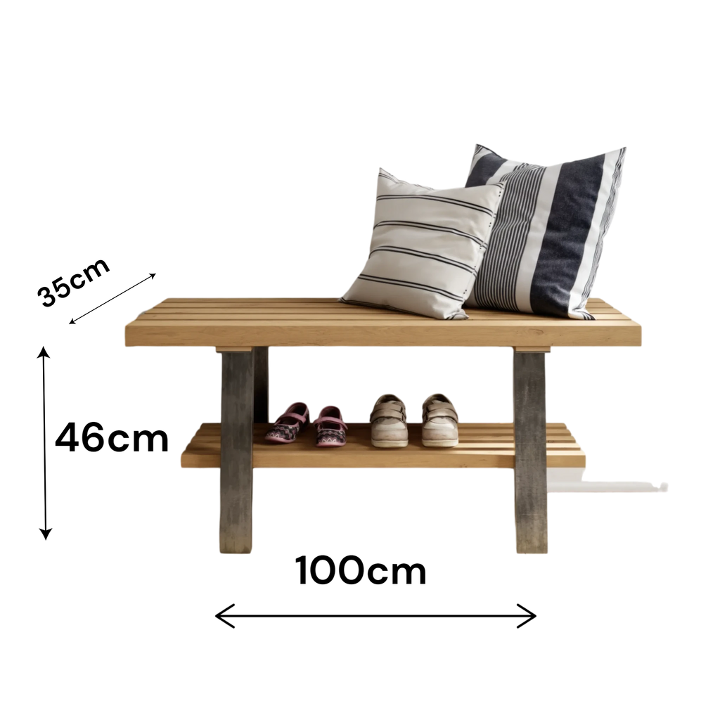 Contemporary Oak Bench With Industrial Legs