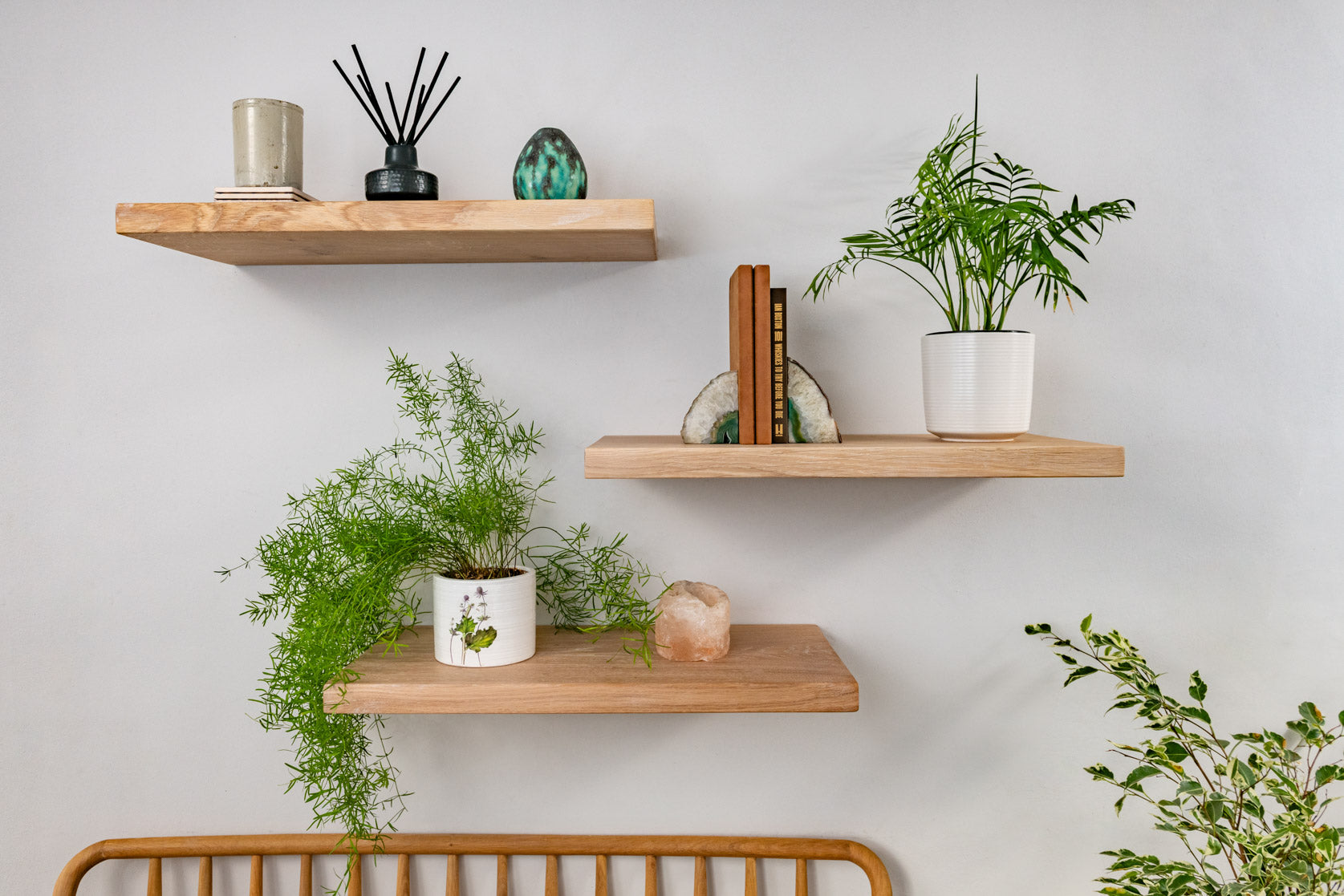 Contemporary Style White Oak Floating Shelves