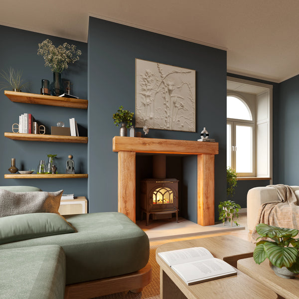 Farmhouse Style Warm Oak Fireplace Surround