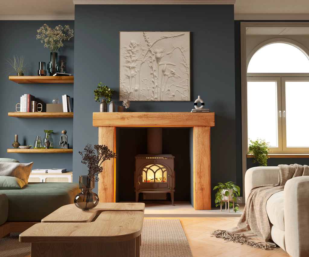 Farmhouse Style Warm Oak Fireplace Surround