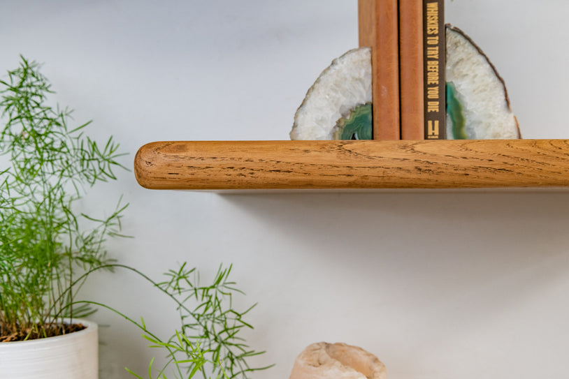 Thin Rustic Reclaimed Style White Oak Shelves For Plasterboard Walls