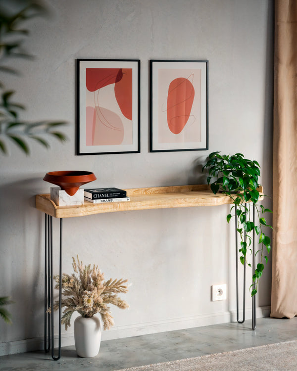 Oak Console Table With Hairpin Legs