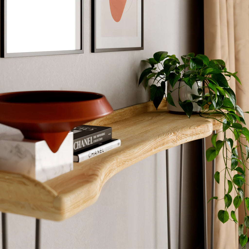 Oak Console Table With Hairpin Legs