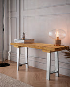 Oak Plank Bench With Antique Iron Legs