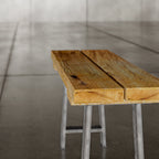 Oak Plank Bench With Antique Iron Legs
