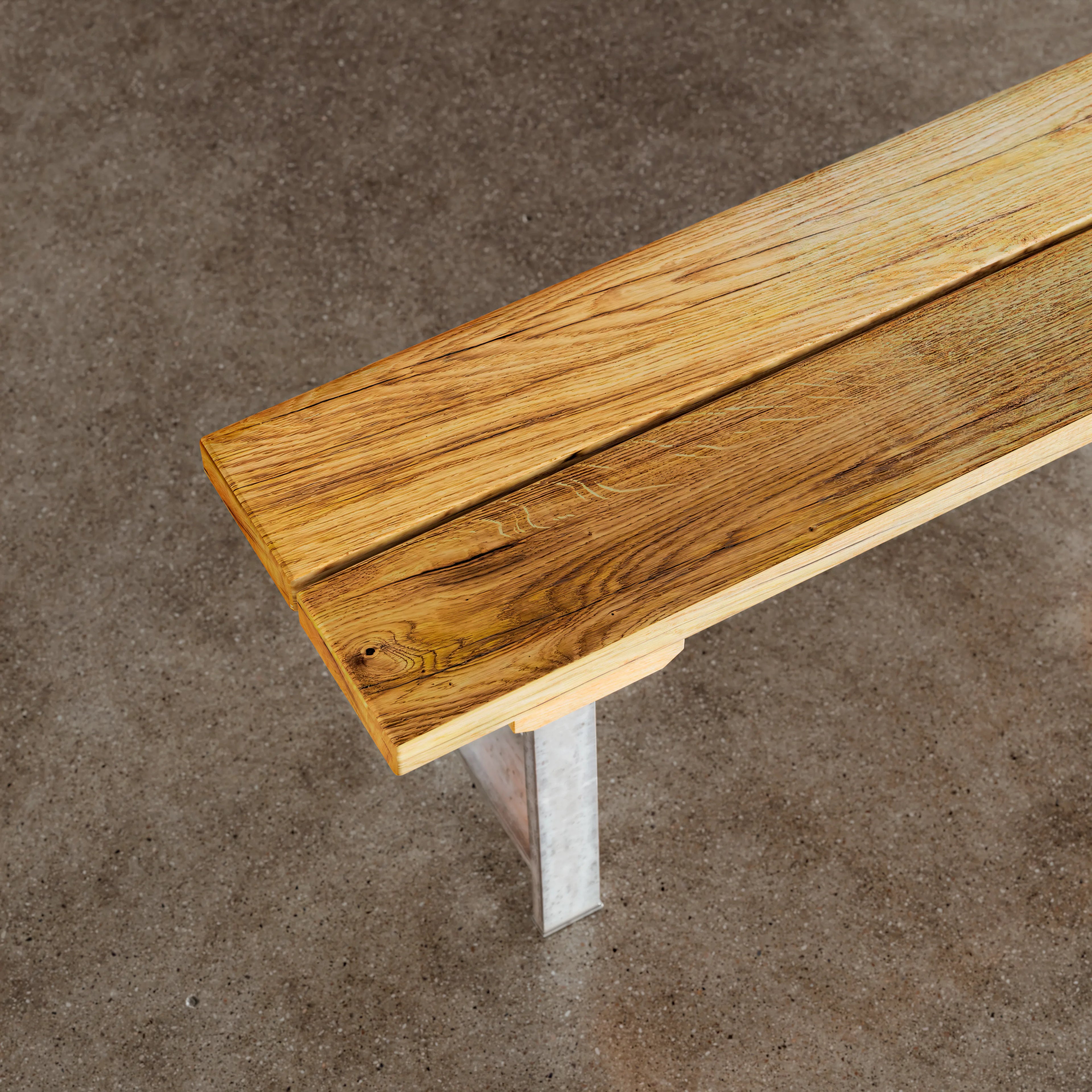 Oak Plank Bench With Antique Iron Legs