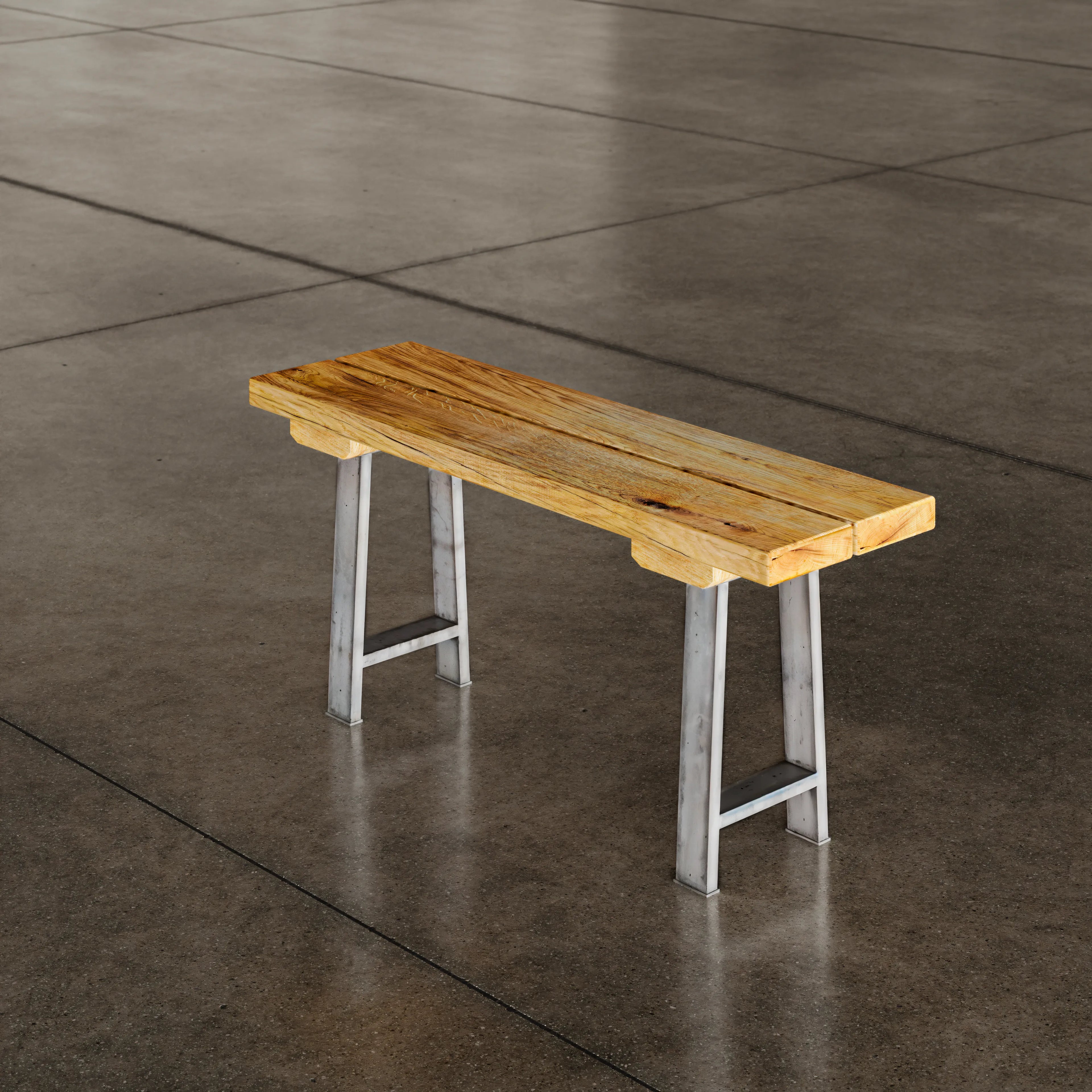 Oak Plank Bench With Antique Iron Legs