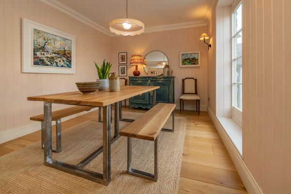Oak Plank Table With Antique Iron Square Legs
