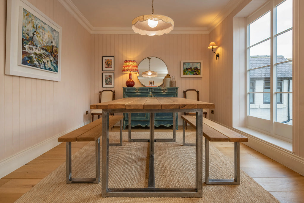 Oak Plank Table With Antique Iron Square Legs