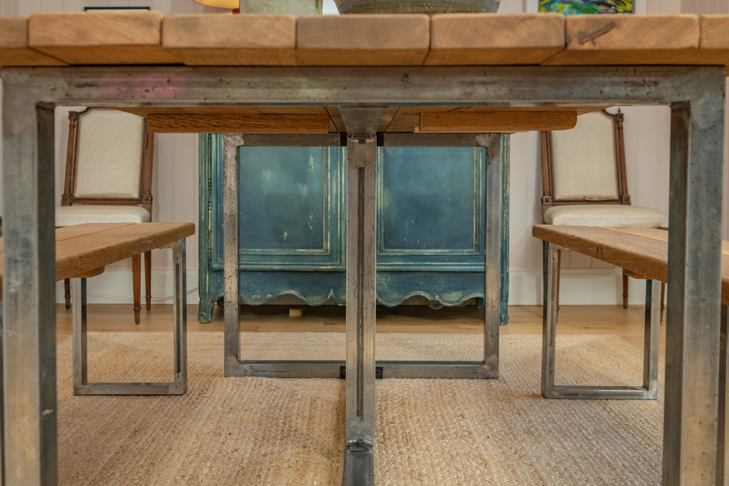 Oak Plank Table With Antique Iron Square Legs