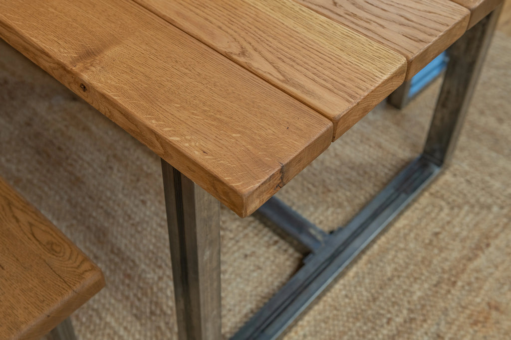 Oak Plank Table With Antique Iron Square Legs