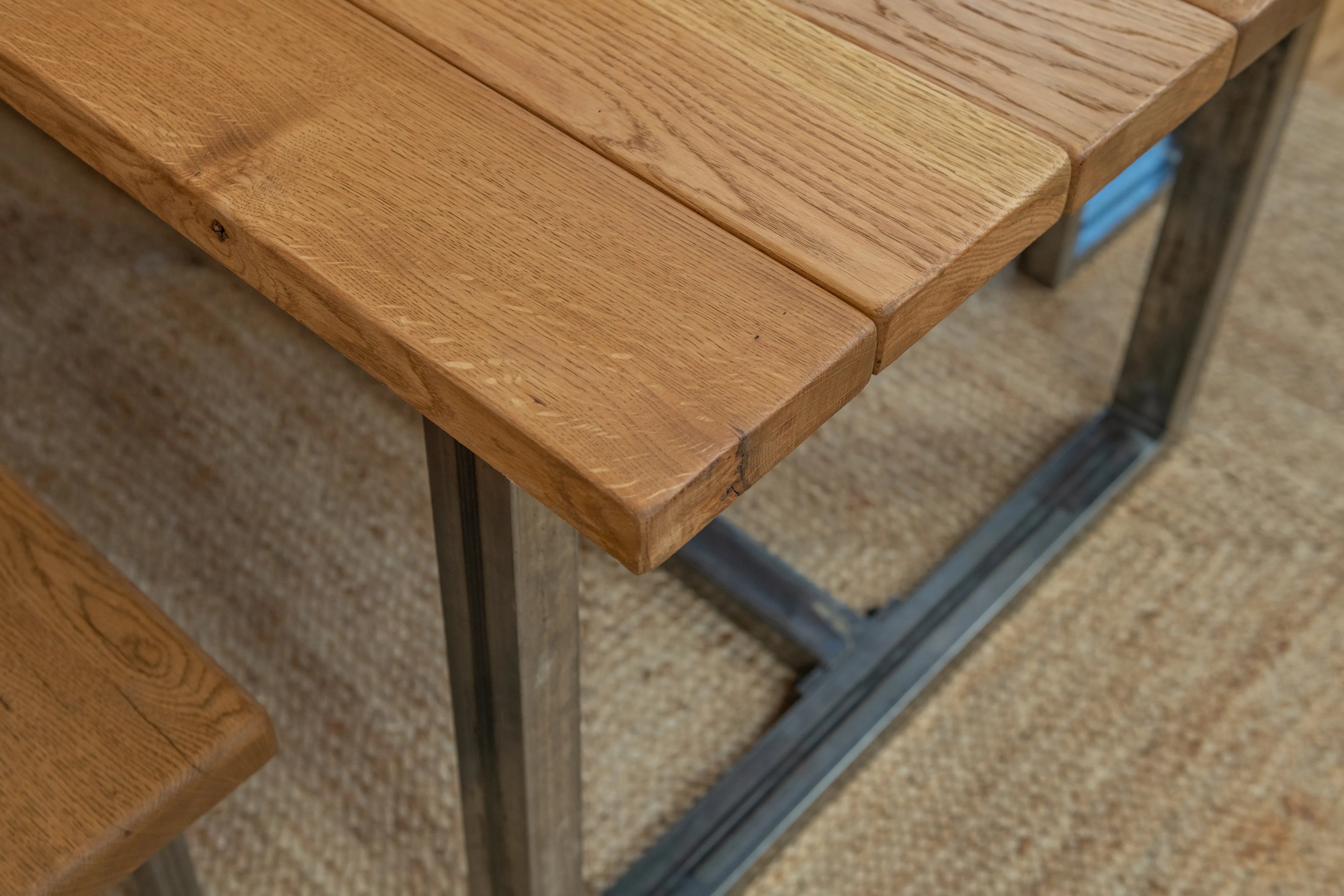 Oak Plank Table With Antique Iron Square Legs