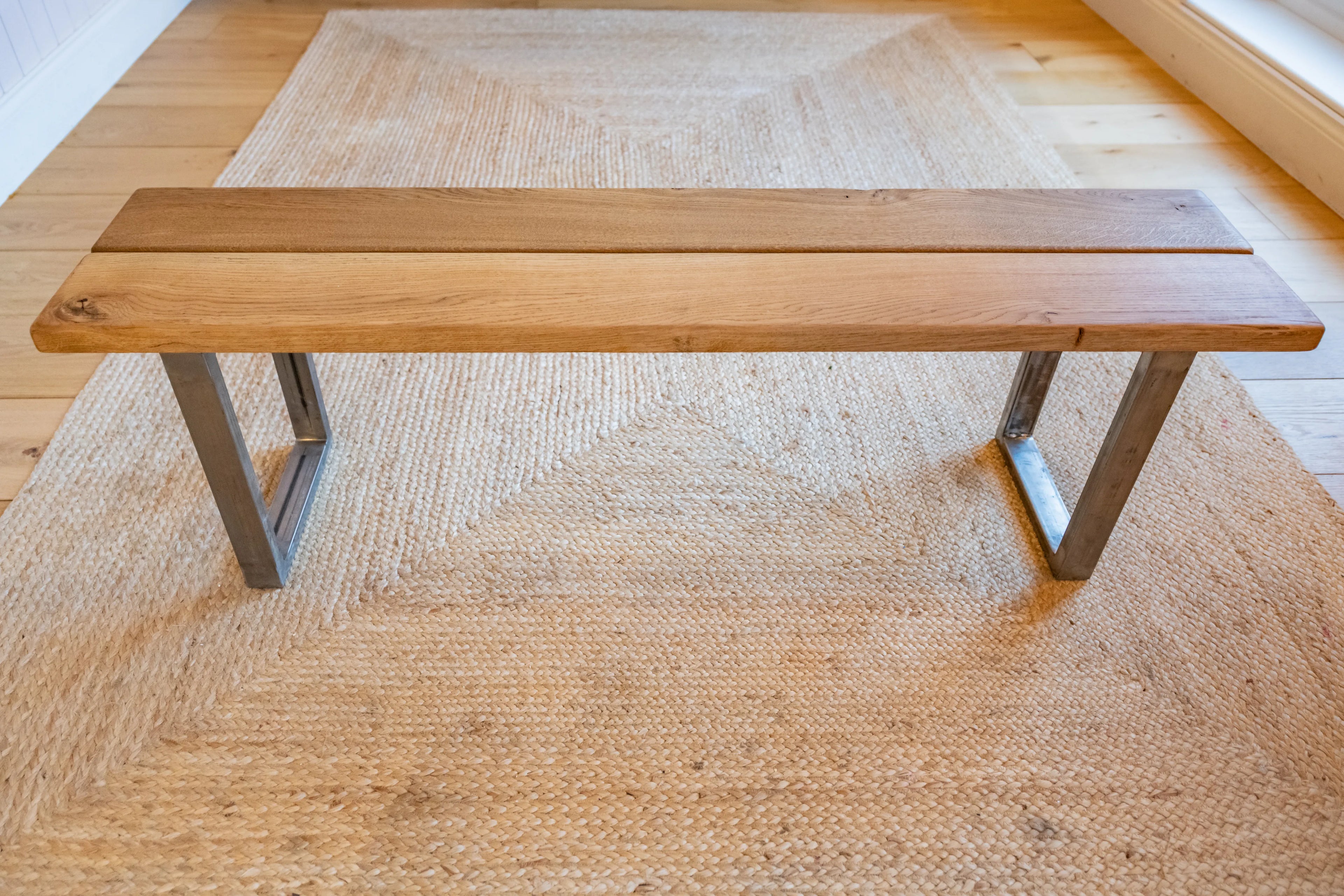 Oak Plank Table With Antique Iron Square Legs