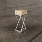 Oak Side Table With Industrial Antique Iron Base