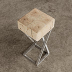 Oak Side Table With Industrial Antique Iron Base