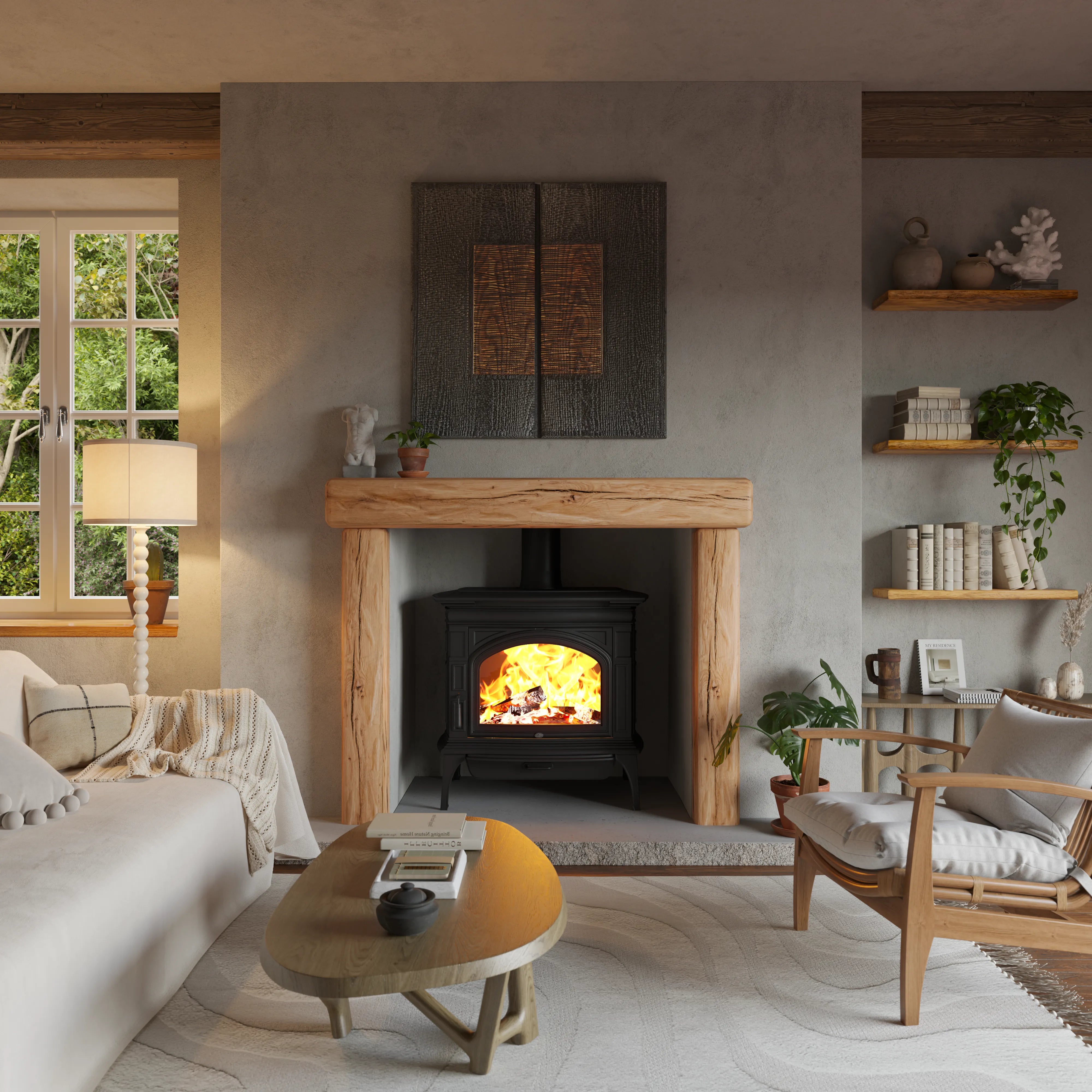 Cottage Beams Rustic Oak Fireplace Surround