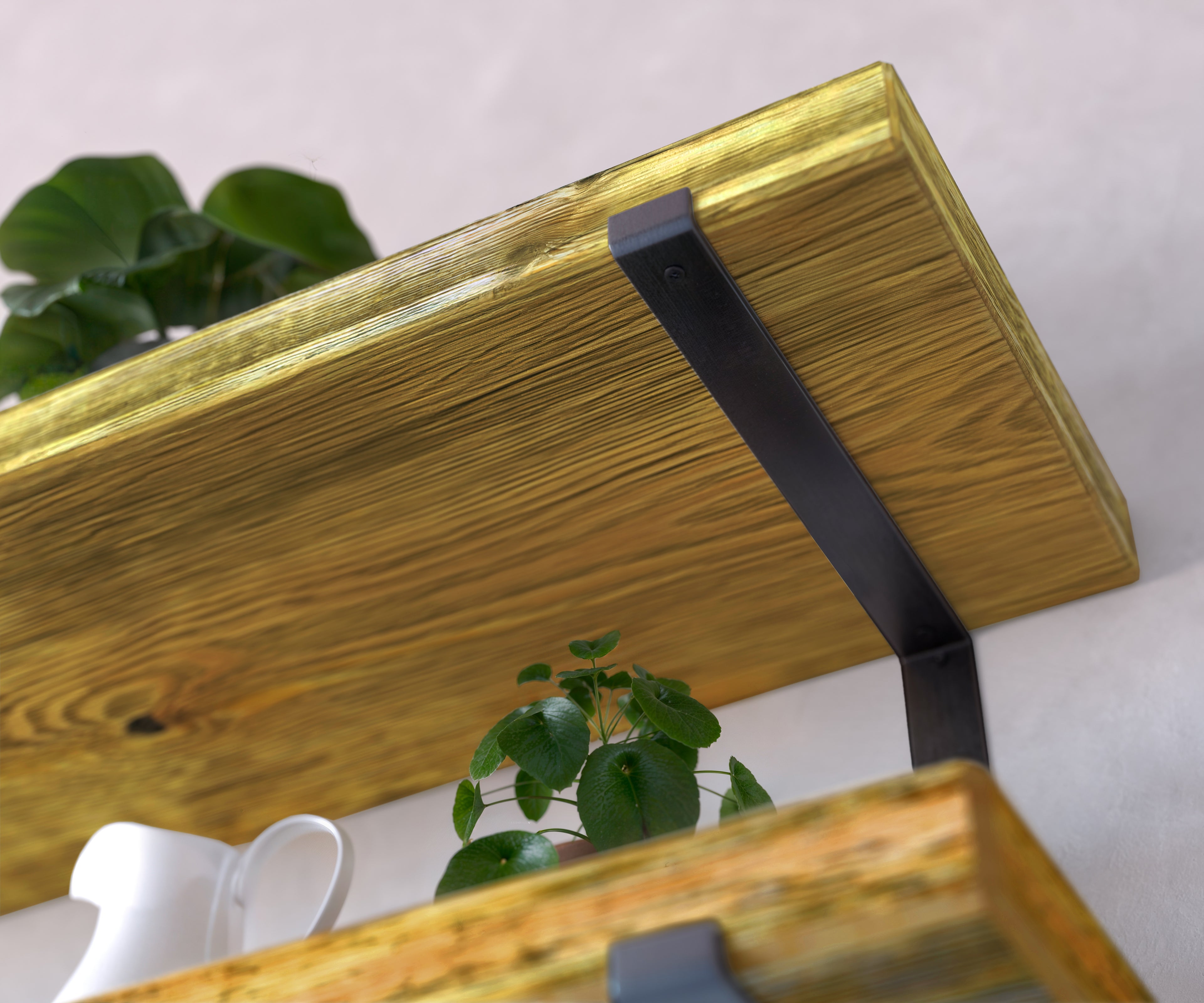 Rustic Style Natural Shelf with Industrial Lipped Brackets