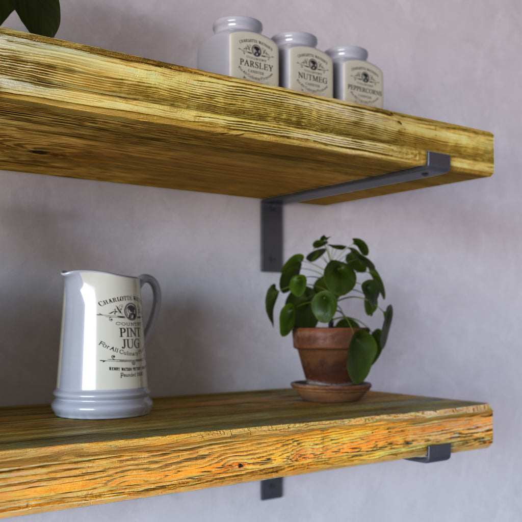 Rustic Style Natural Shelf with Industrial Lipped Brackets