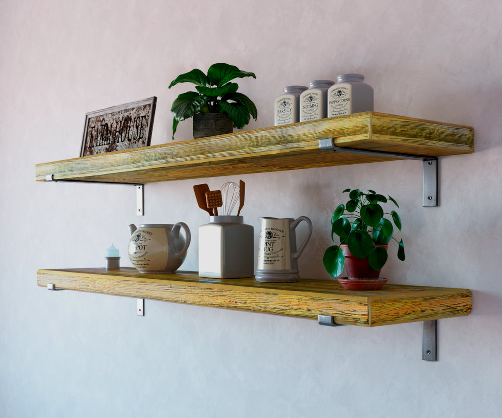 Rustic Style Natural Shelf with Industrial Lipped Brackets