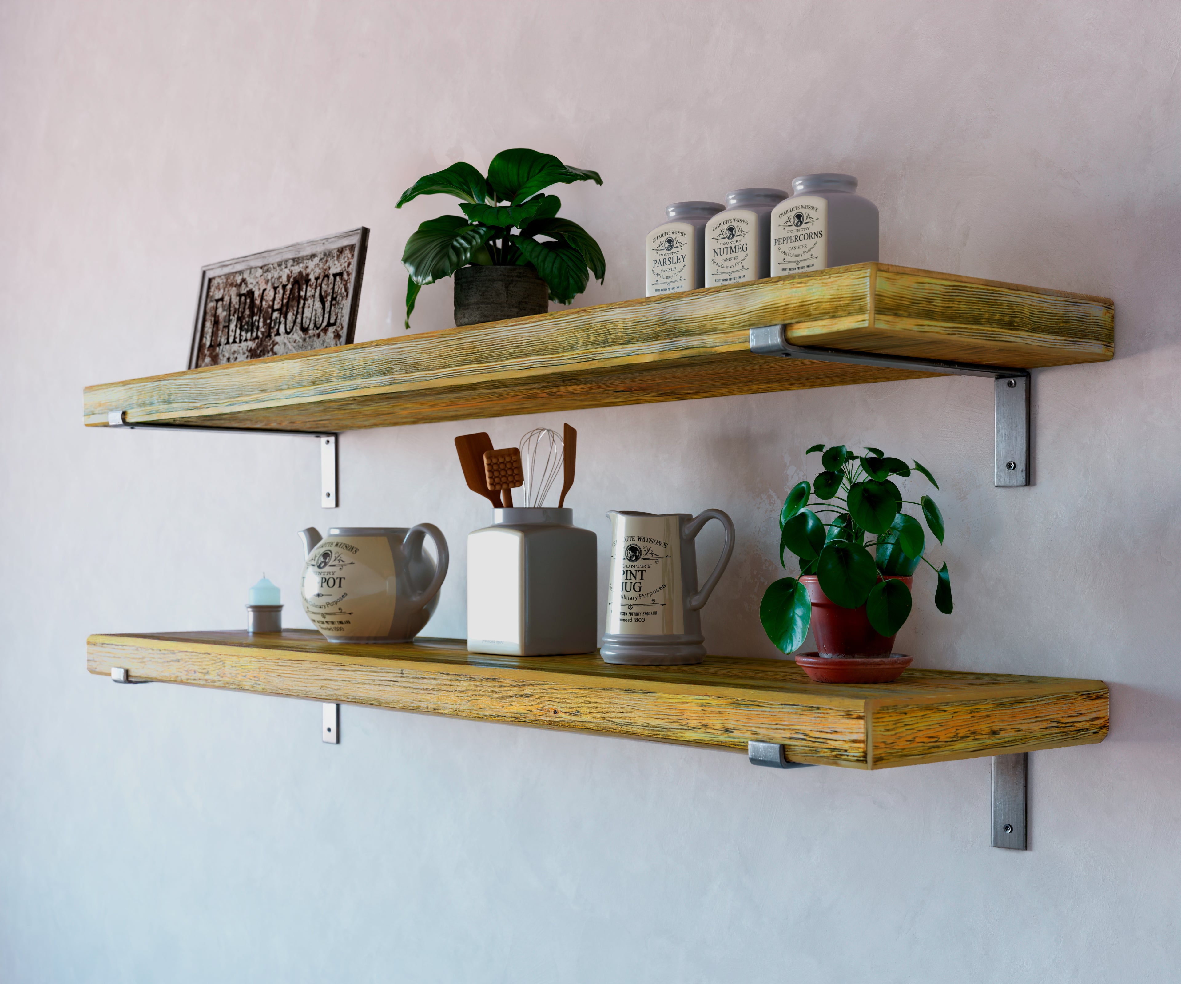 Rustic Style Natural Shelf with Industrial Lipped Brackets