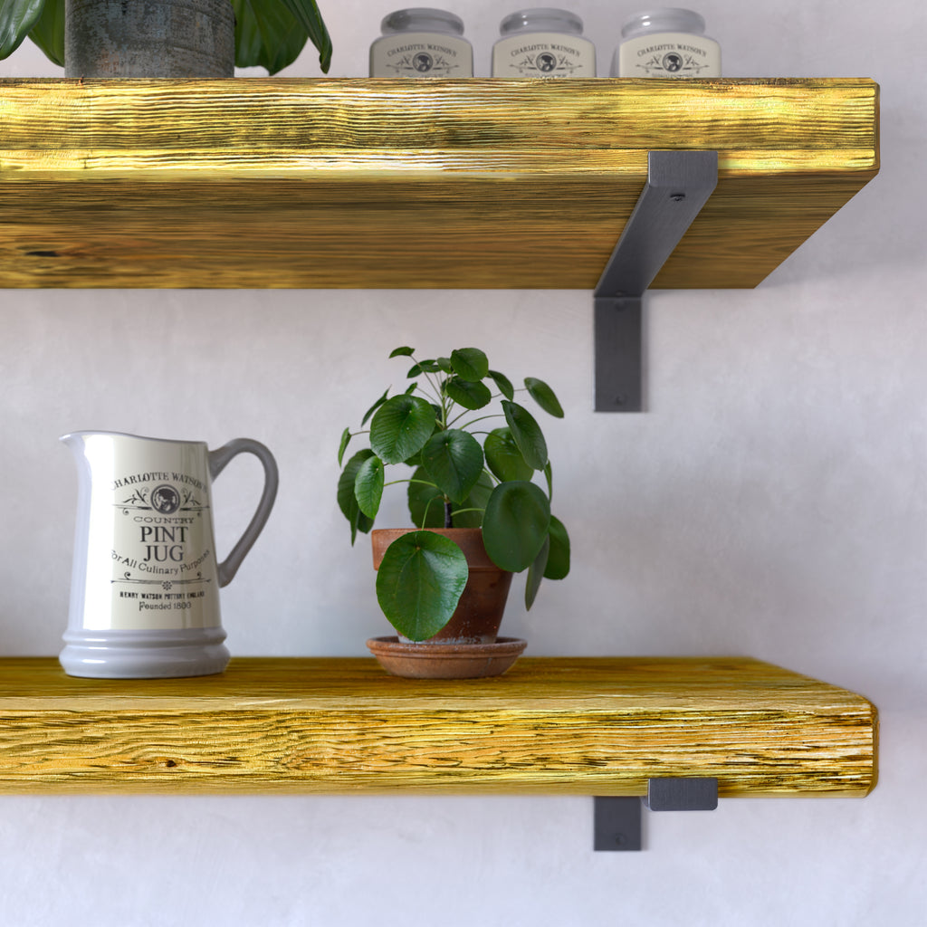 Rustic Style Natural Shelf with Industrial Lipped Brackets