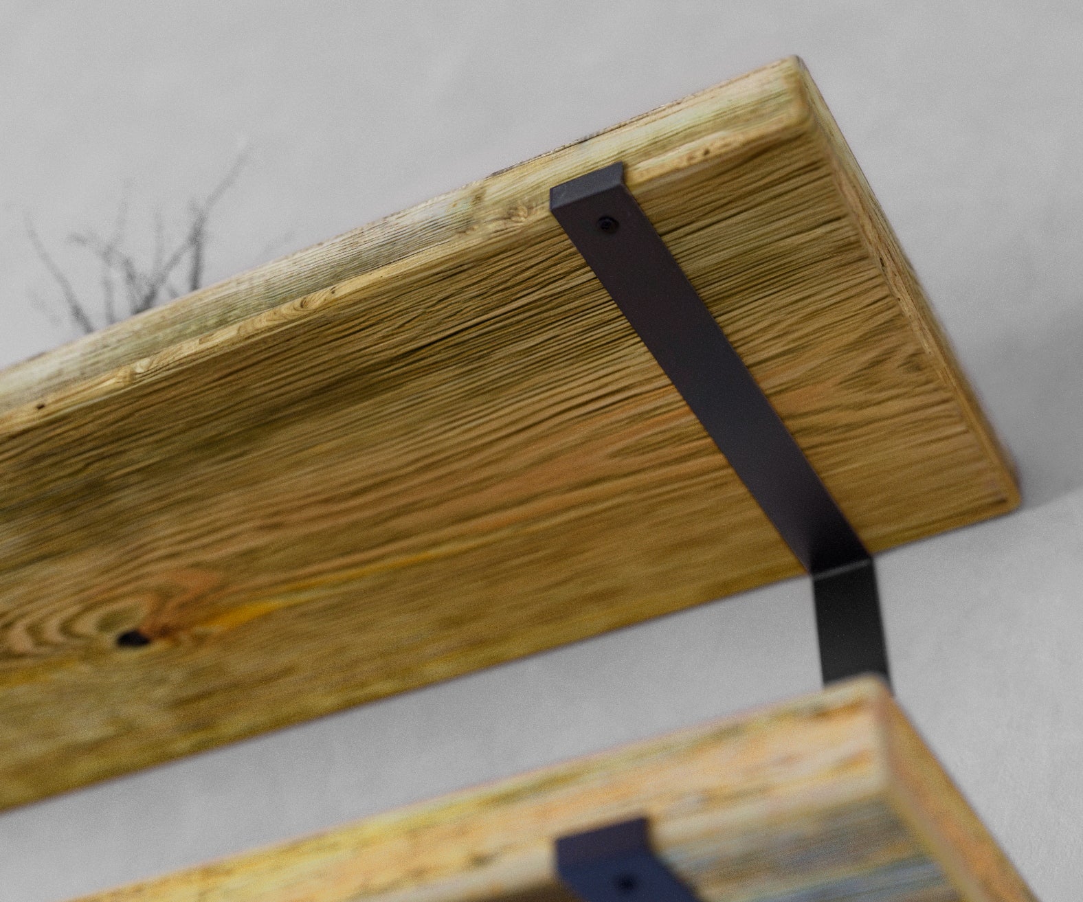 Rustic Style Natural Shelf with Industrial Lipped Brackets