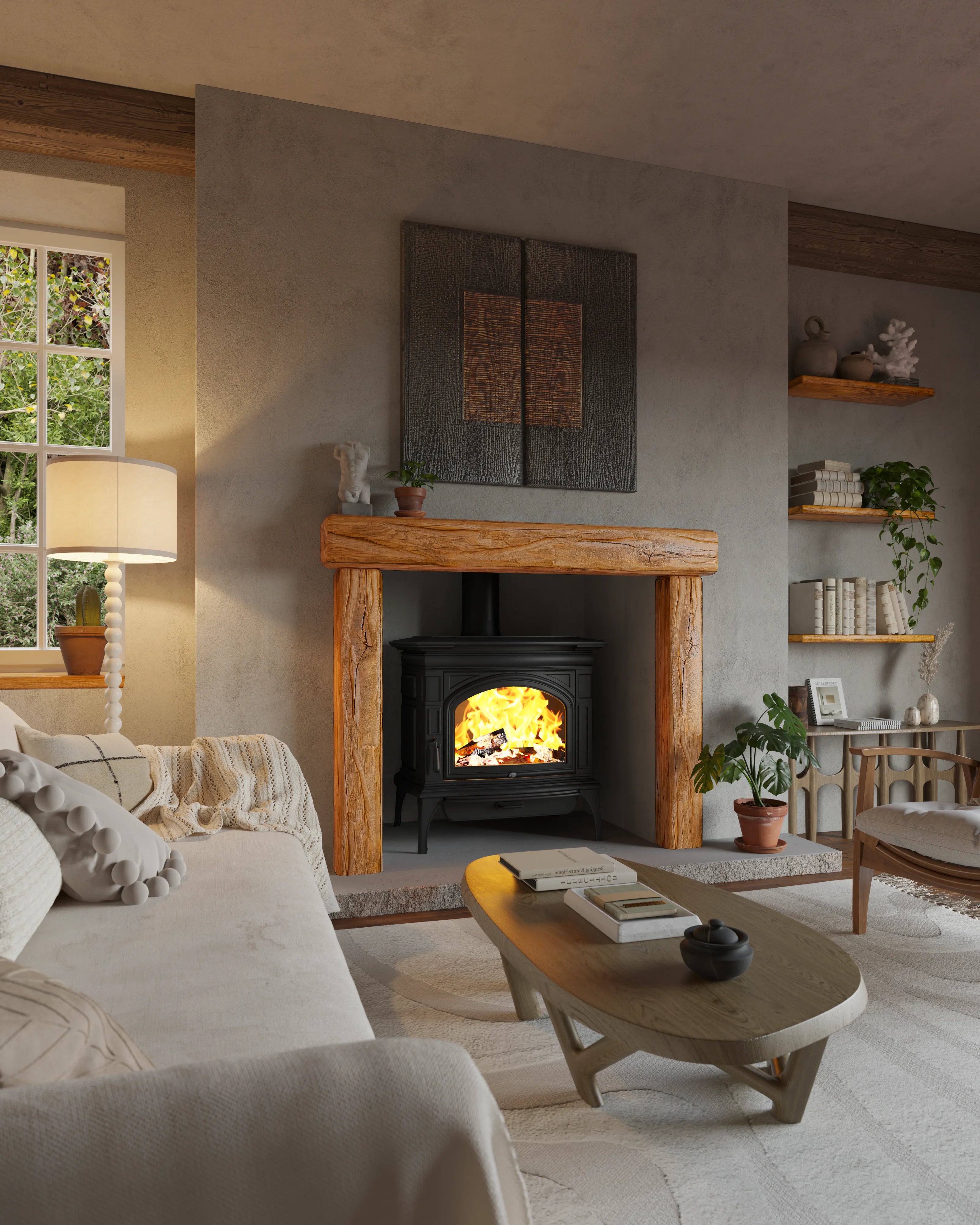 Rustic Style Warm Oak Fireplace Surround