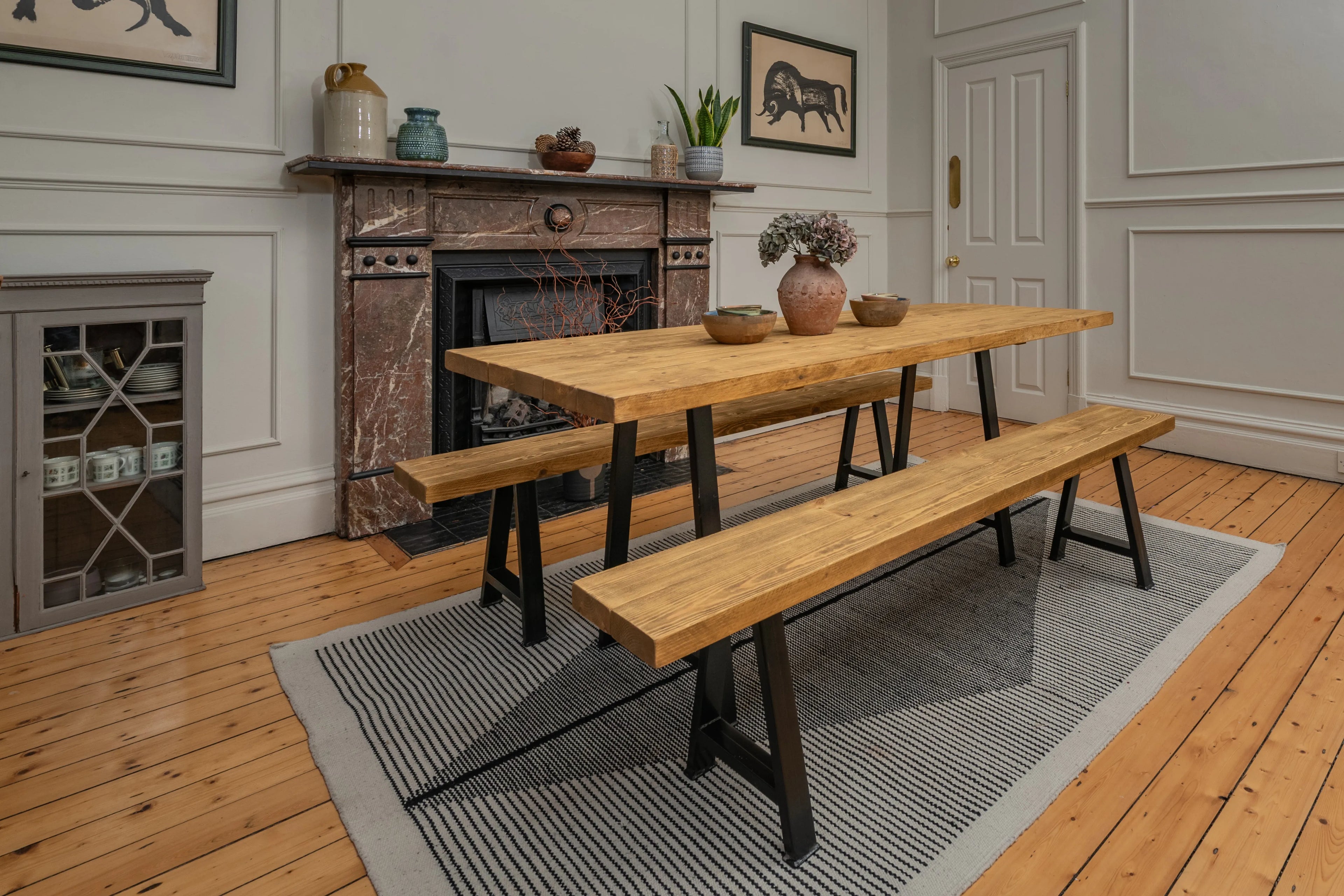 Rustic Wood Dining Table - Industrial A-Frame Legs