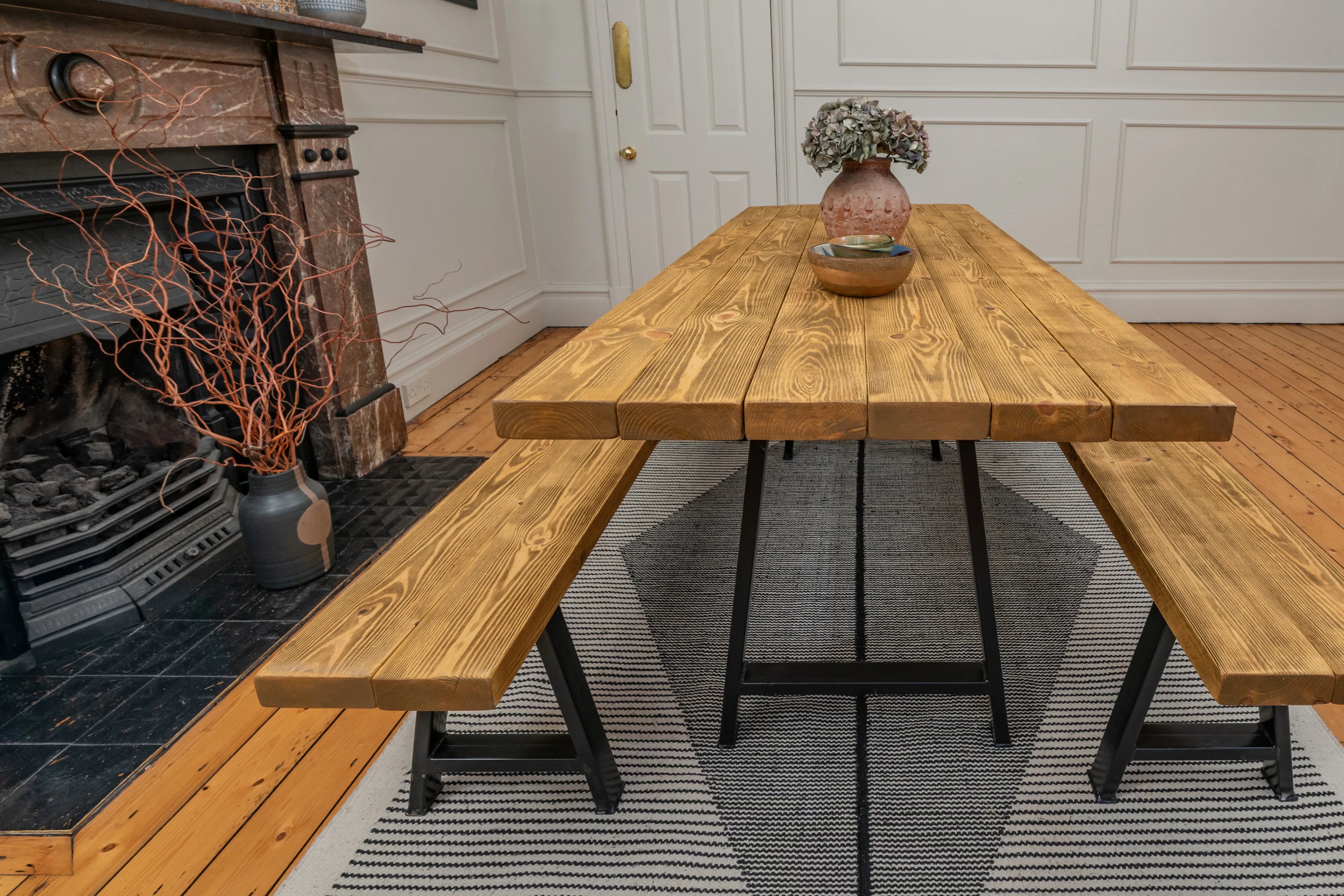 Rustic Wood Dining Table - Industrial A-Frame Legs