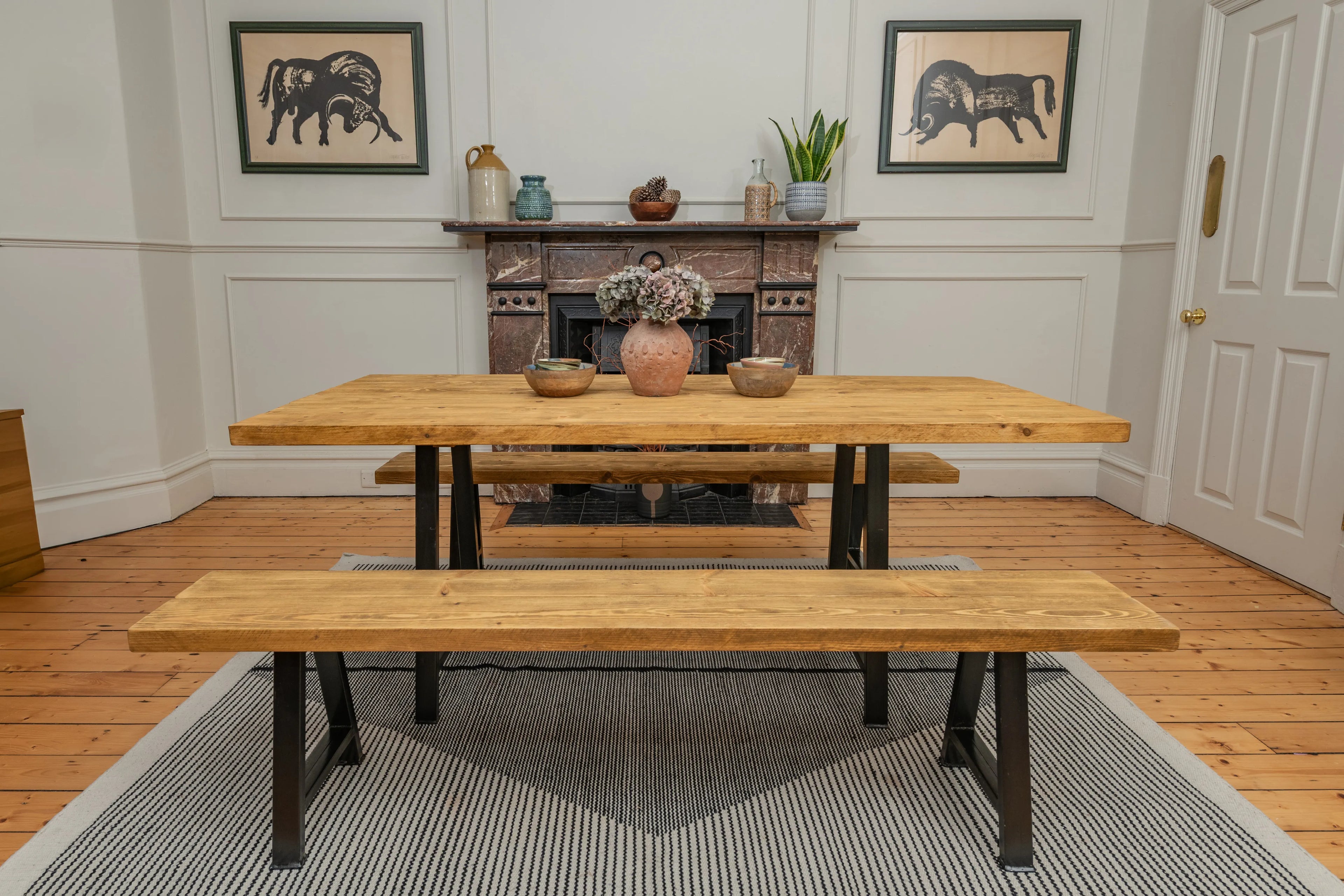 Rustic Wood Dining Table - Industrial A-Frame Legs