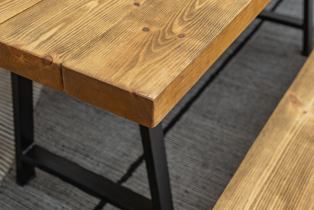 Rustic Wood Dining Table - Industrial A-Frame Legs