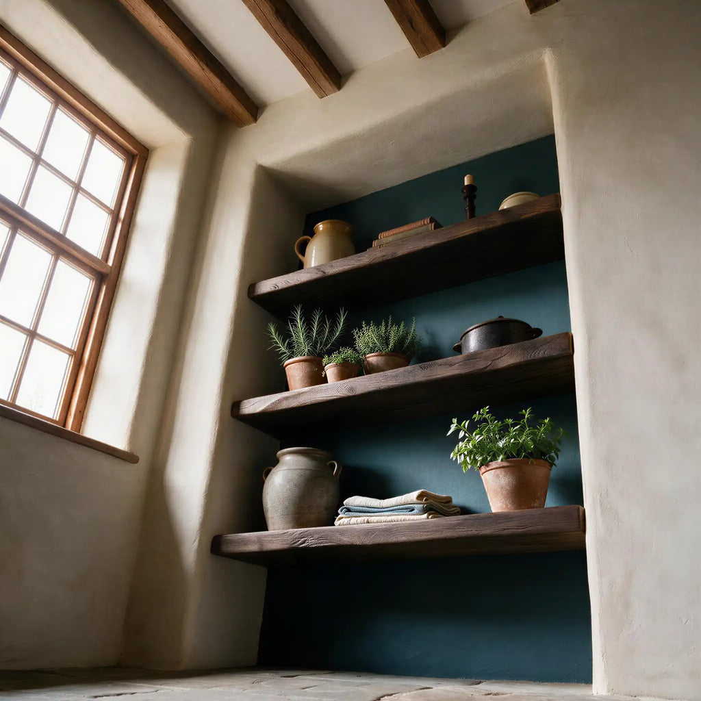 Rustic  Style Dark Oak Alcove Shelves