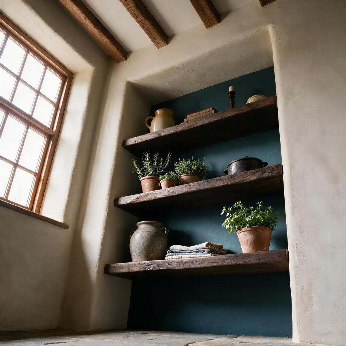 Rustic  Style Dark Oak Alcove Shelves