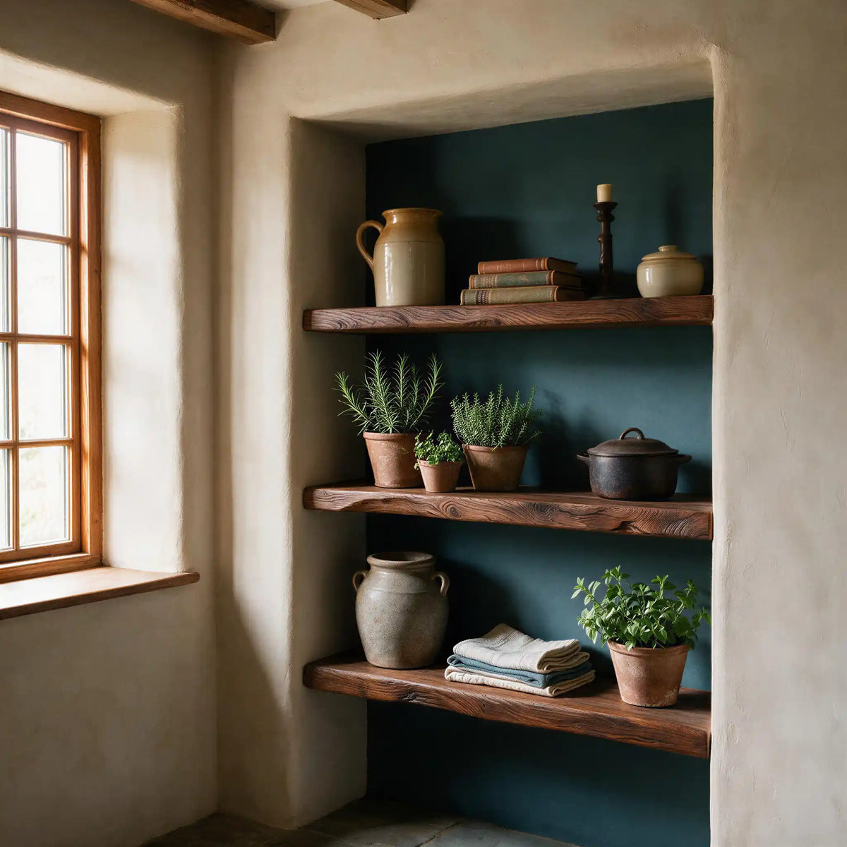 Rustic  Style Dark Oak Alcove Shelves