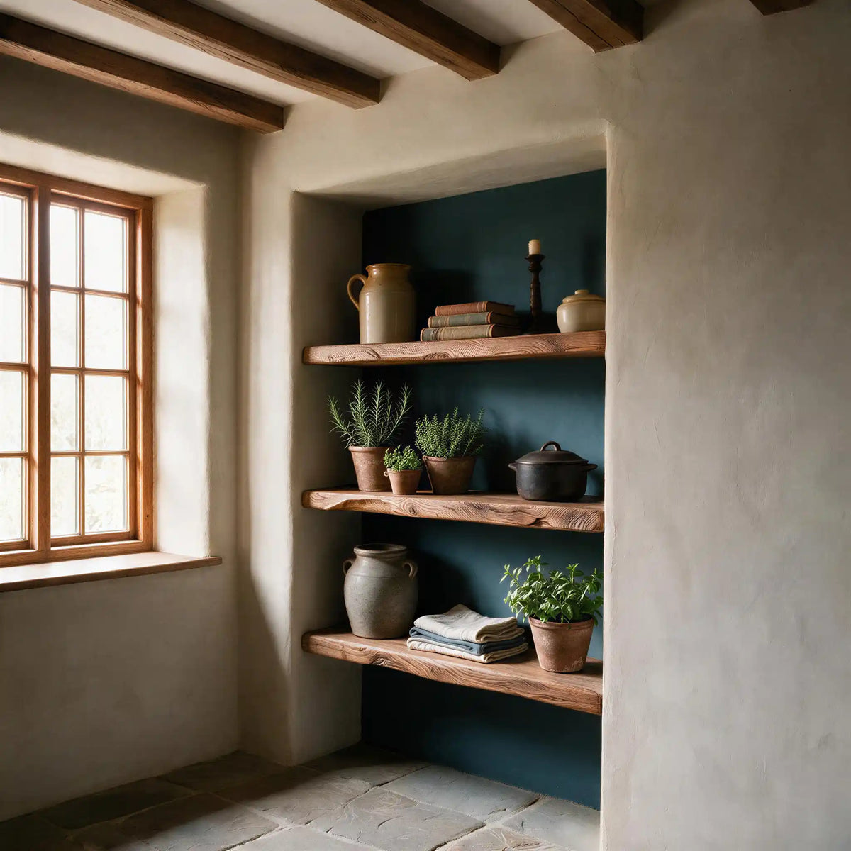 Rustic  Style Dark Oak Alcove Shelves