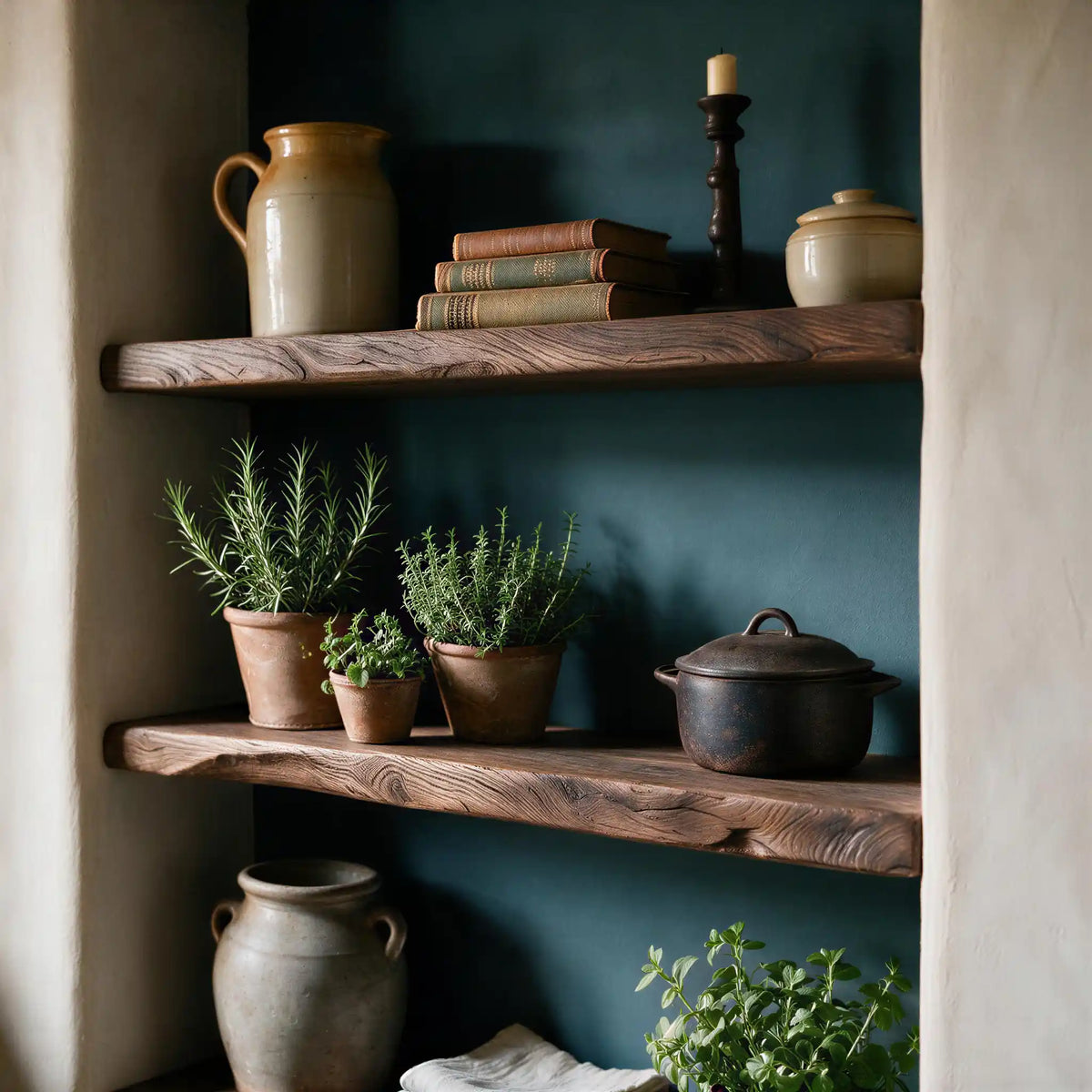 Rustic  Style Dark Oak Alcove Shelves