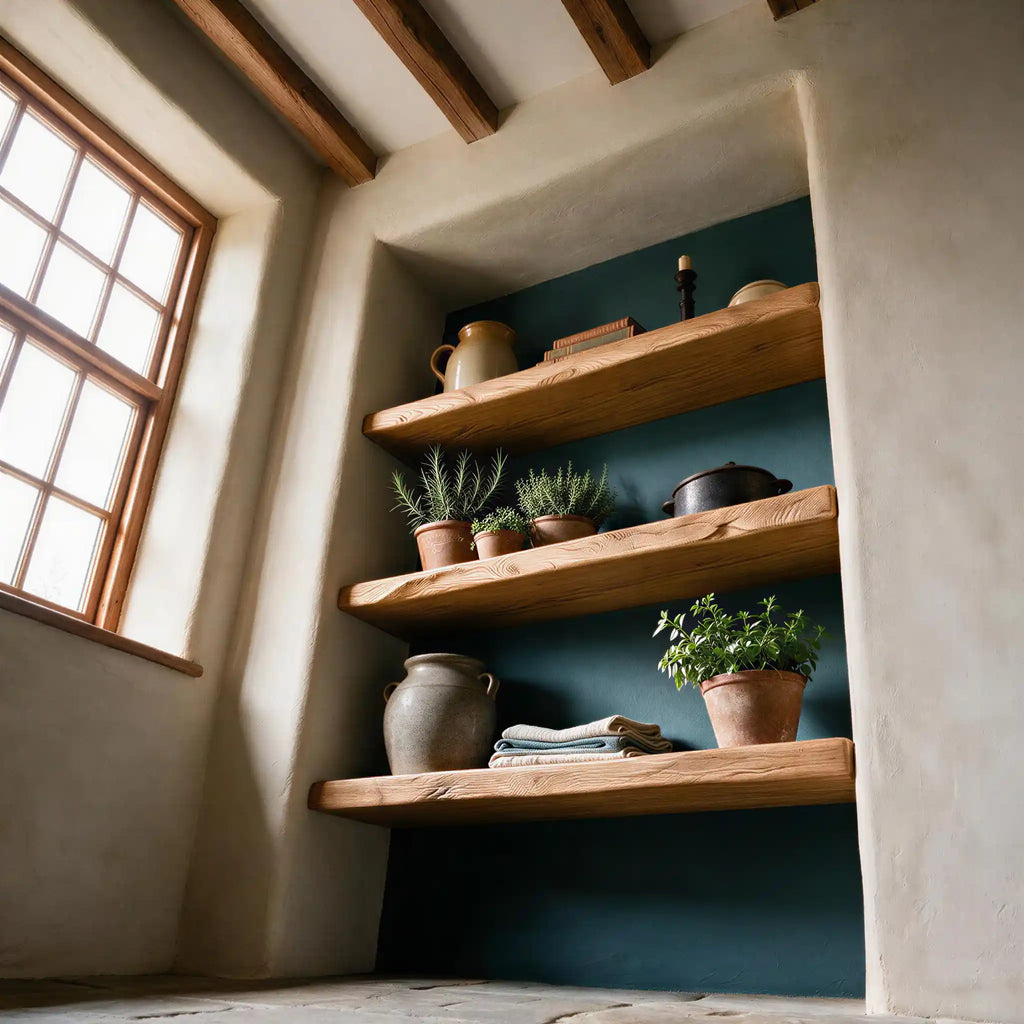Rustic Style Warm Oak Alcove Shelves