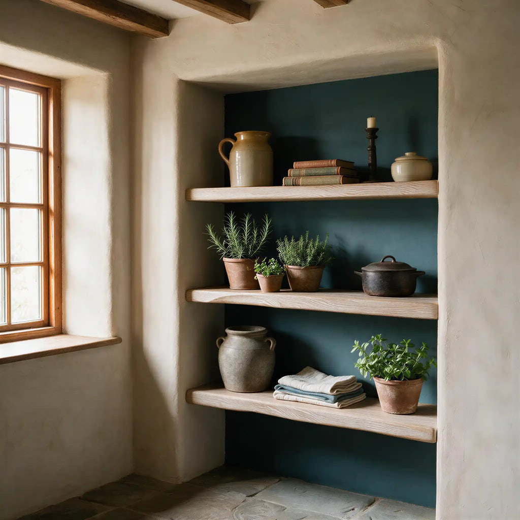 Rustic Style White Oak Alcove Shelves