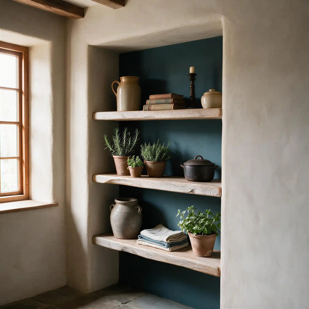 Rustic Style White Oak Alcove Shelves