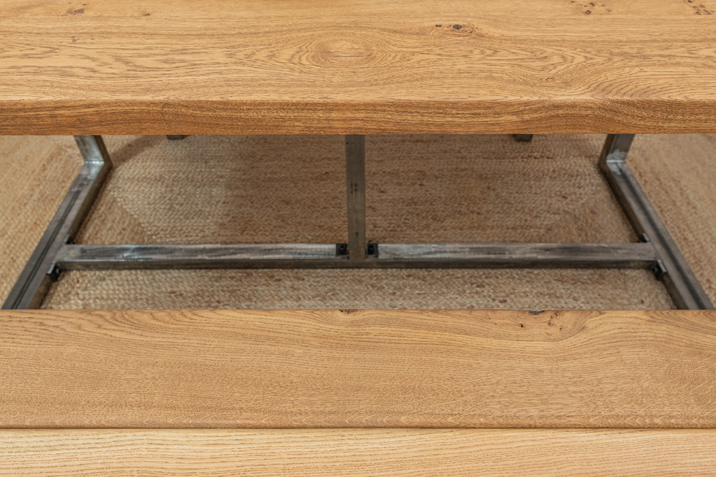 Solid Oak Dining Table With Antique Iron Square Legs