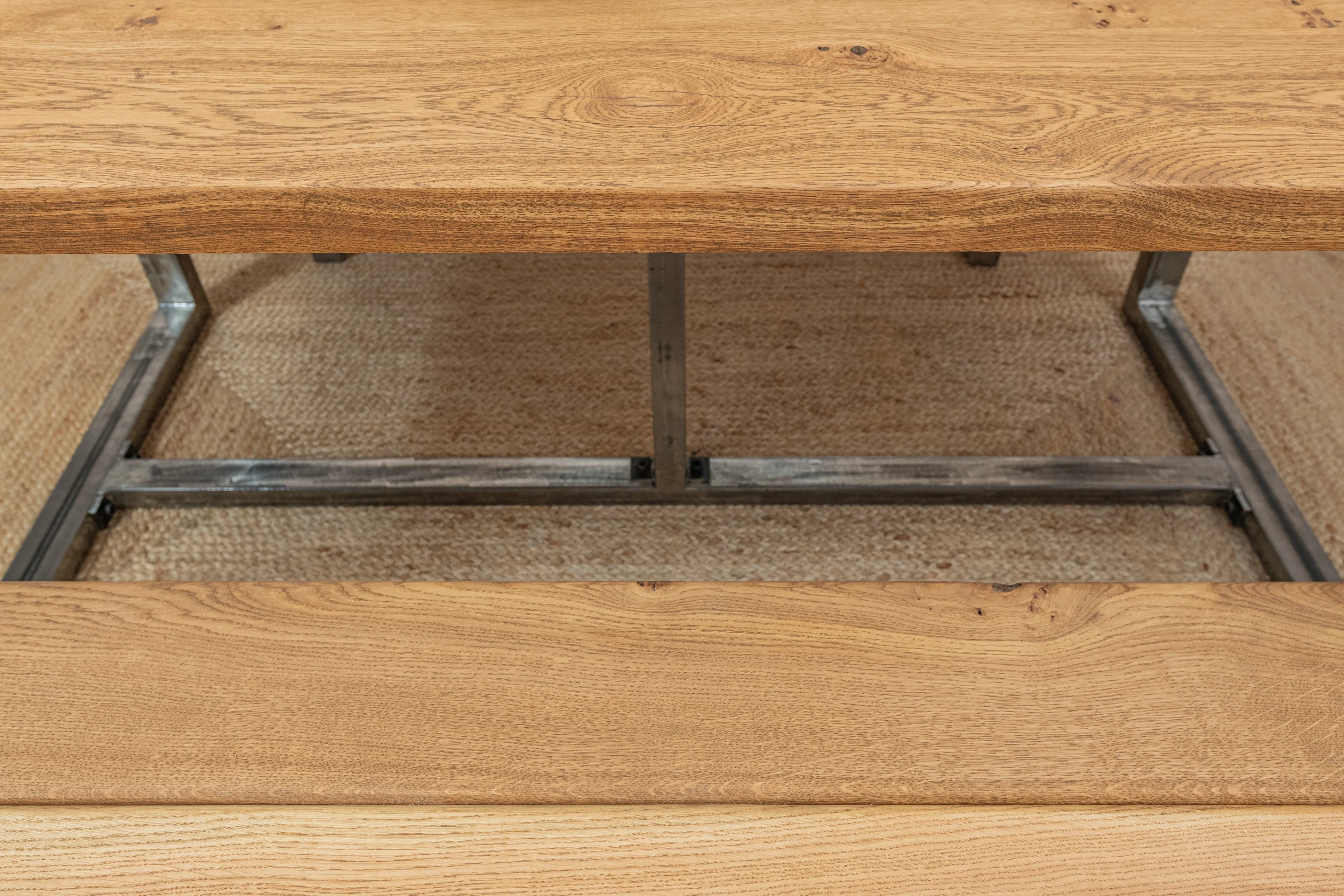 Solid Oak Dining Table With Antique Iron Square Legs